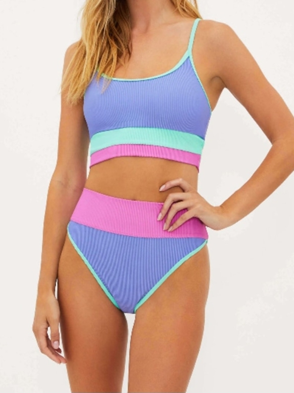 Beach Riot Pink, Lavender & Mint Ribbed Bikini Bottoms - Picture 2 of 6